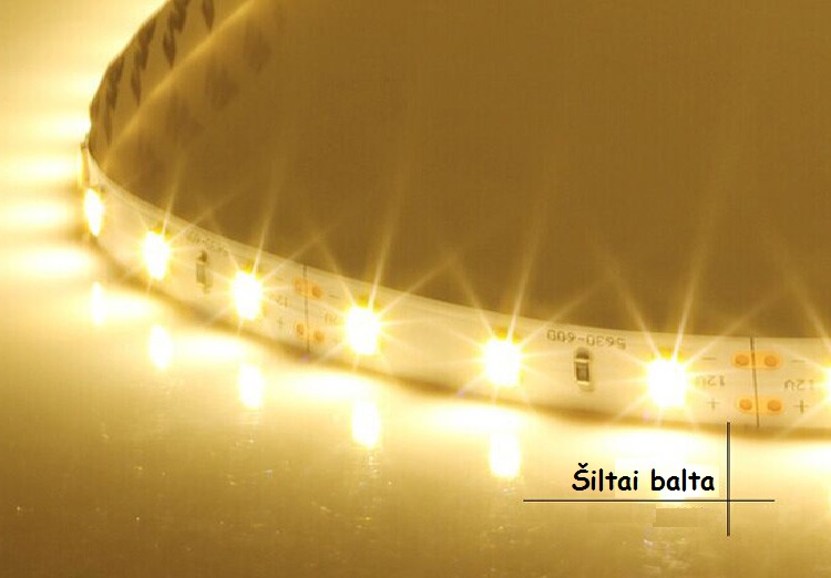 LED juosta 5630 SMD, šiltai balta - 4200K, 60 LED /m, 12W/m, 12V, IP20